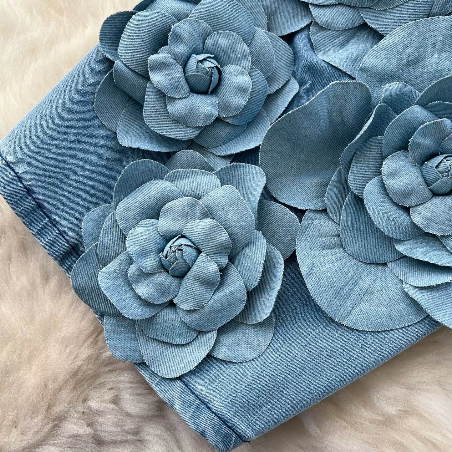 Sleeveless Sheath Dress Women'S Premium Sense Cubic Floral Denim Mini Dresses