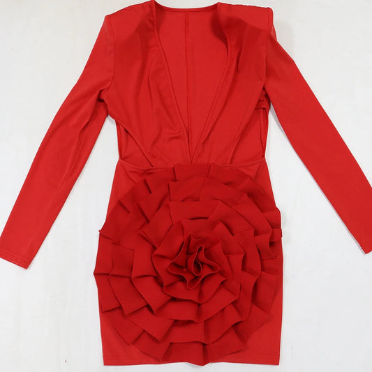 Deep V-Neck Blossom Mini Dress