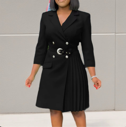 Pleated Power Blazer Dress – Bold Elegance