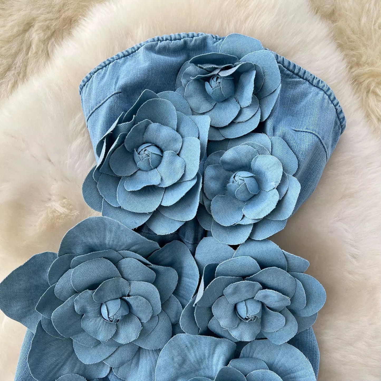 Sleeveless Sheath Dress Women'S Premium Sense Cubic Floral Denim Mini Dresses