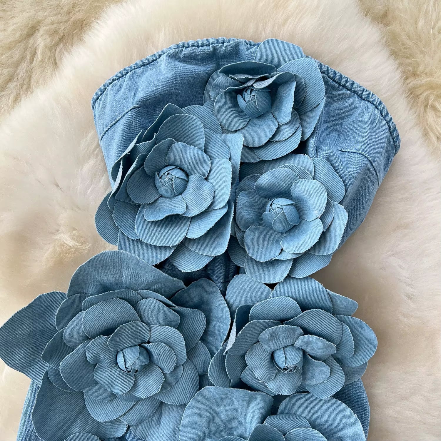 Sleeveless Sheath Dress Women'S Premium Sense Cubic Floral Denim Mini Dresses