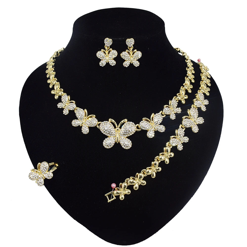 Diamond Butterfly Gold Plating Jewelry 14K Jewelry Set