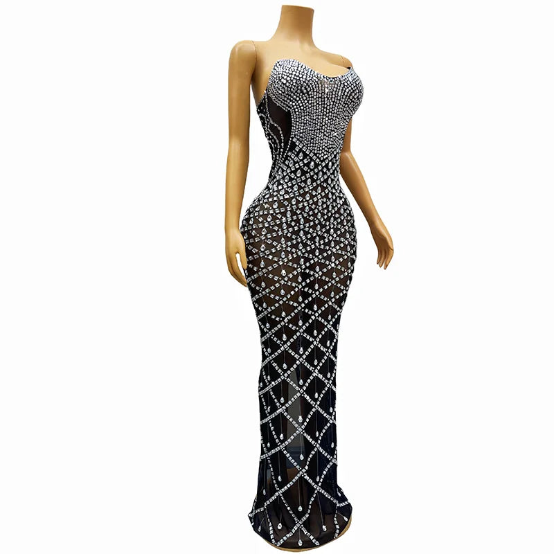 Strapless Evening Dress with Rhinestones