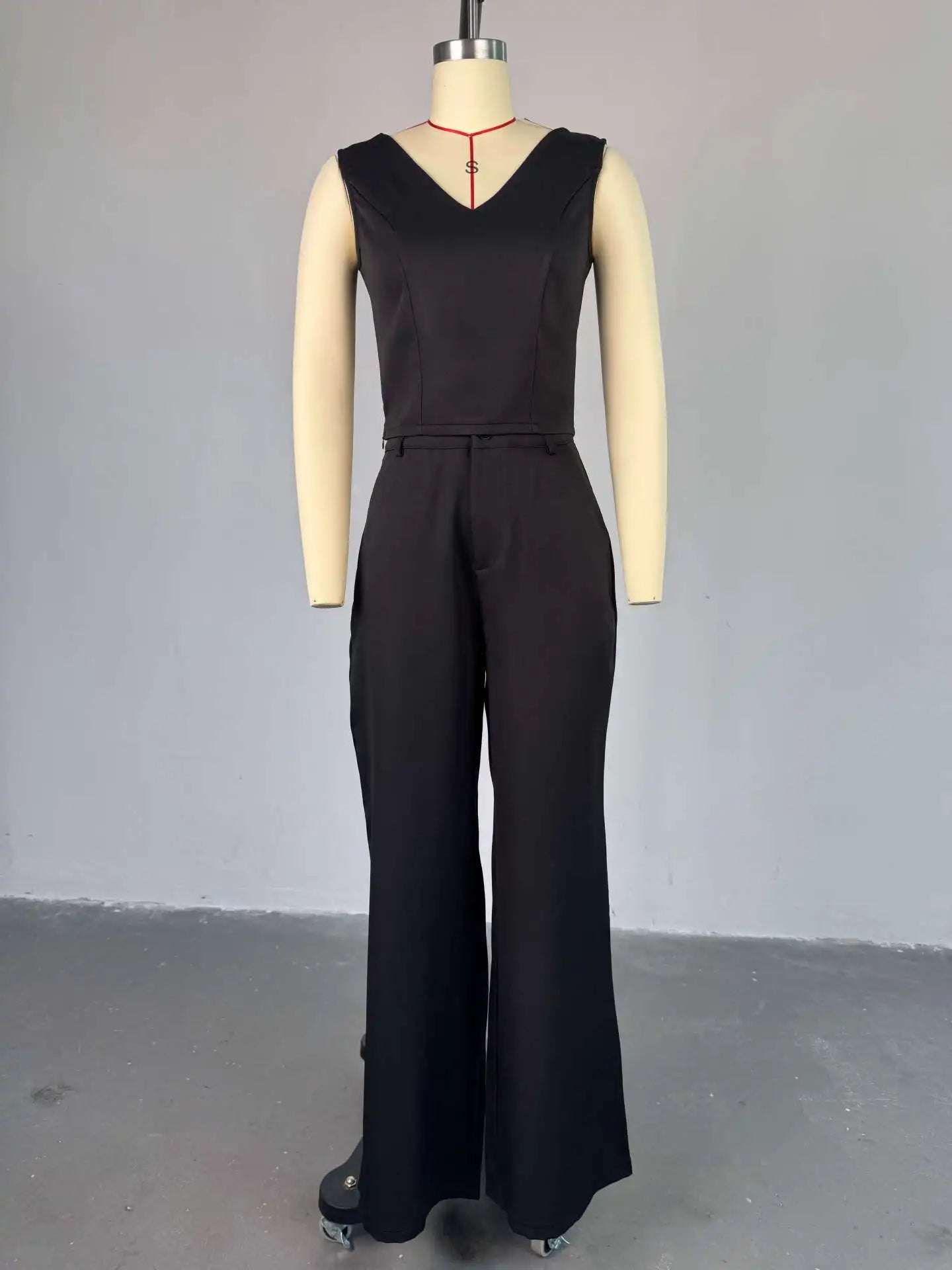 2025 Backless Bow V-Neck Sleeveless Top Vest Wide Leg Trousers Two Pieces Pant Set Office Wear for Women with Stylish Waistcoat