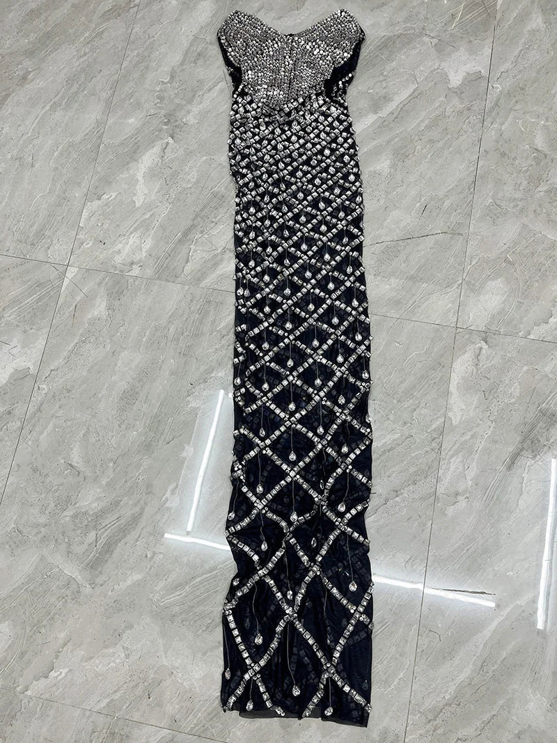 Strapless Evening Dress with Rhinestones