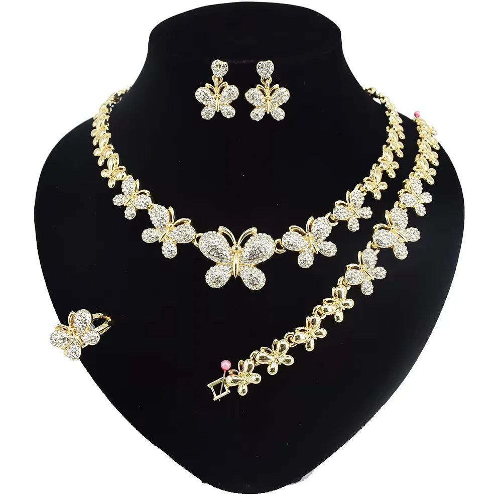 Diamond Butterfly Gold Plating Jewelry 14K Jewelry Set