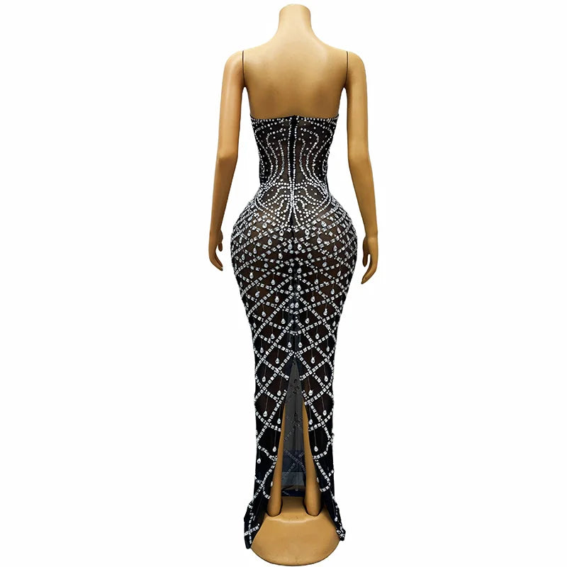 Strapless Evening Dress with Rhinestones