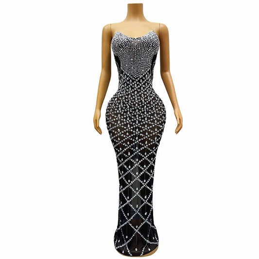 Strapless Evening Dress with Rhinestones