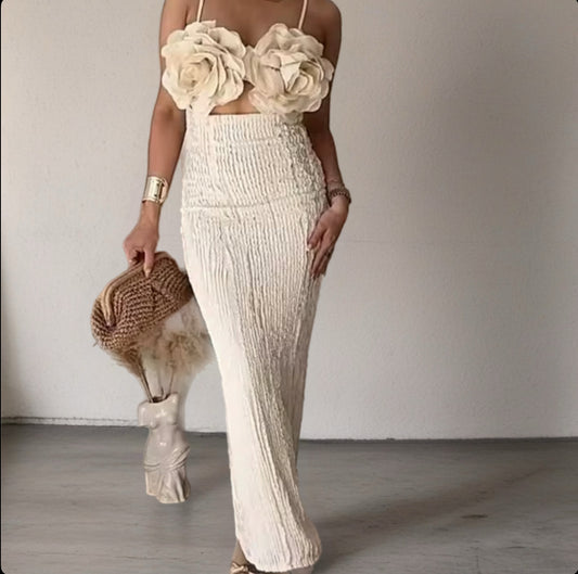 Floral Elegance hollow flower dress – Ivory Dream