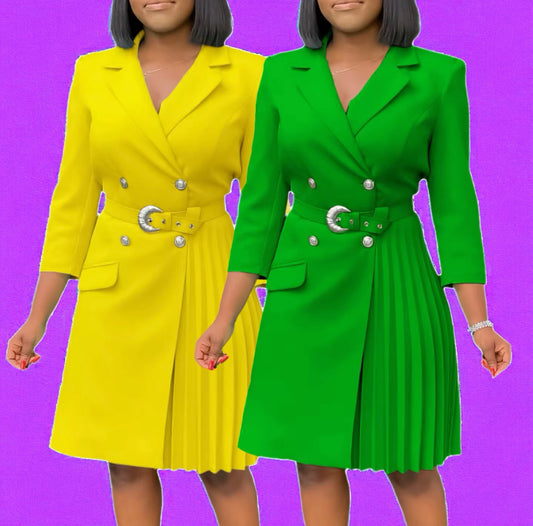 Pleated Power Blazer Dress – Bold Elegance